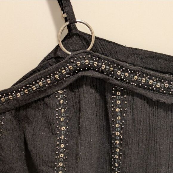 3/$30 Free People S Silver Ring Detail Black Beaded Camisole - Picture 3 of 4